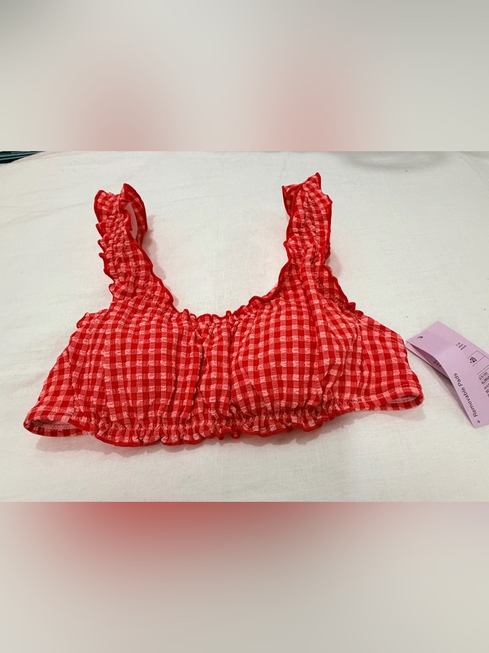 wild fable Red White Gingham Ruffle Bikini Top